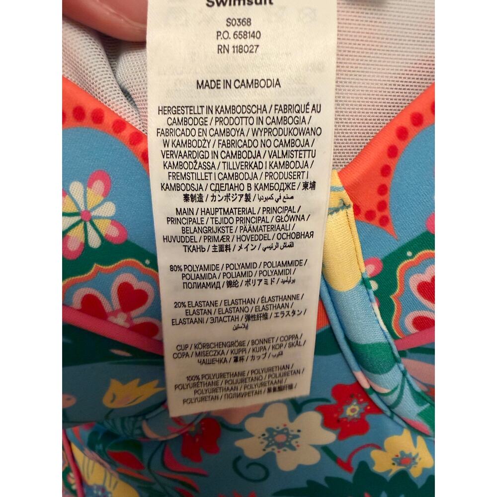 Boden Rhodes Cup Sized One Piece Swimsuit Tigers Paradise Blue Floral Sz US 36D - Picture 7 of 8